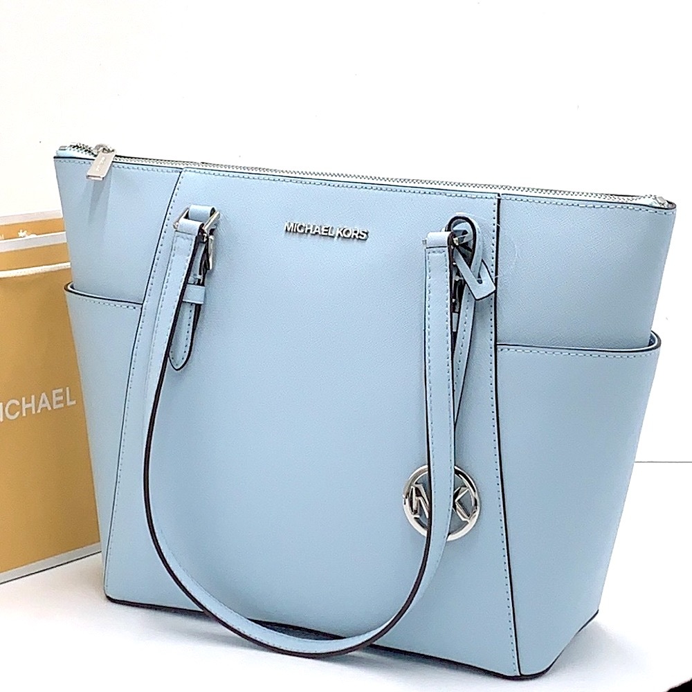 MICHAEL KORS CHARLOTTE LARGE TOP ZIP TOTE VISTA BLUE COLOR